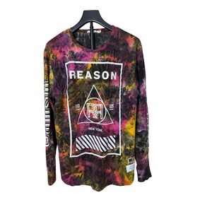 Reason New York Mens Tie Dye Long Sleeve Graphic T-Shirt Side Zippers L